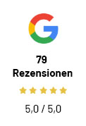 79 Rezensionen auf Google, Bewertung 5,0