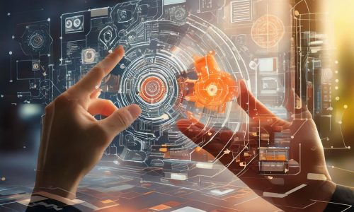 Ein in der Luft schwebendes Netzwerk zwischen zwei Händen