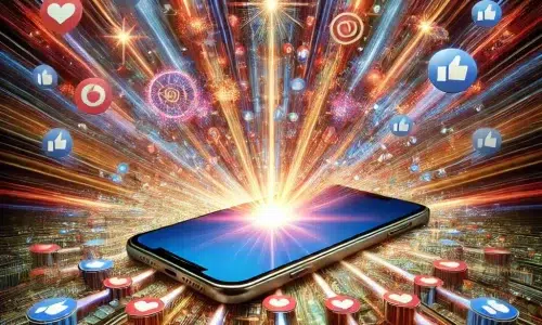 Likes und Herzen strömen aus einem Handybildschirm