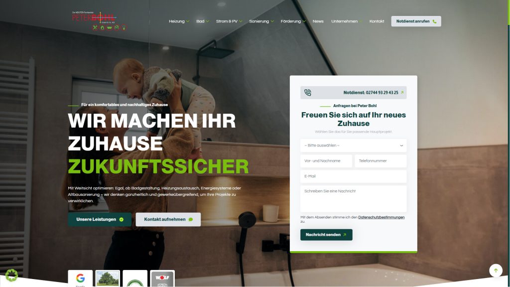 Ein Screenshot der Homepage von Peter Bohl