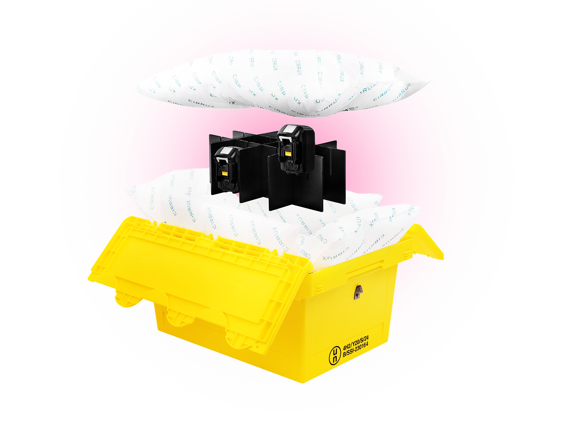 Eine Fotomontage eines Produktes in einem Container