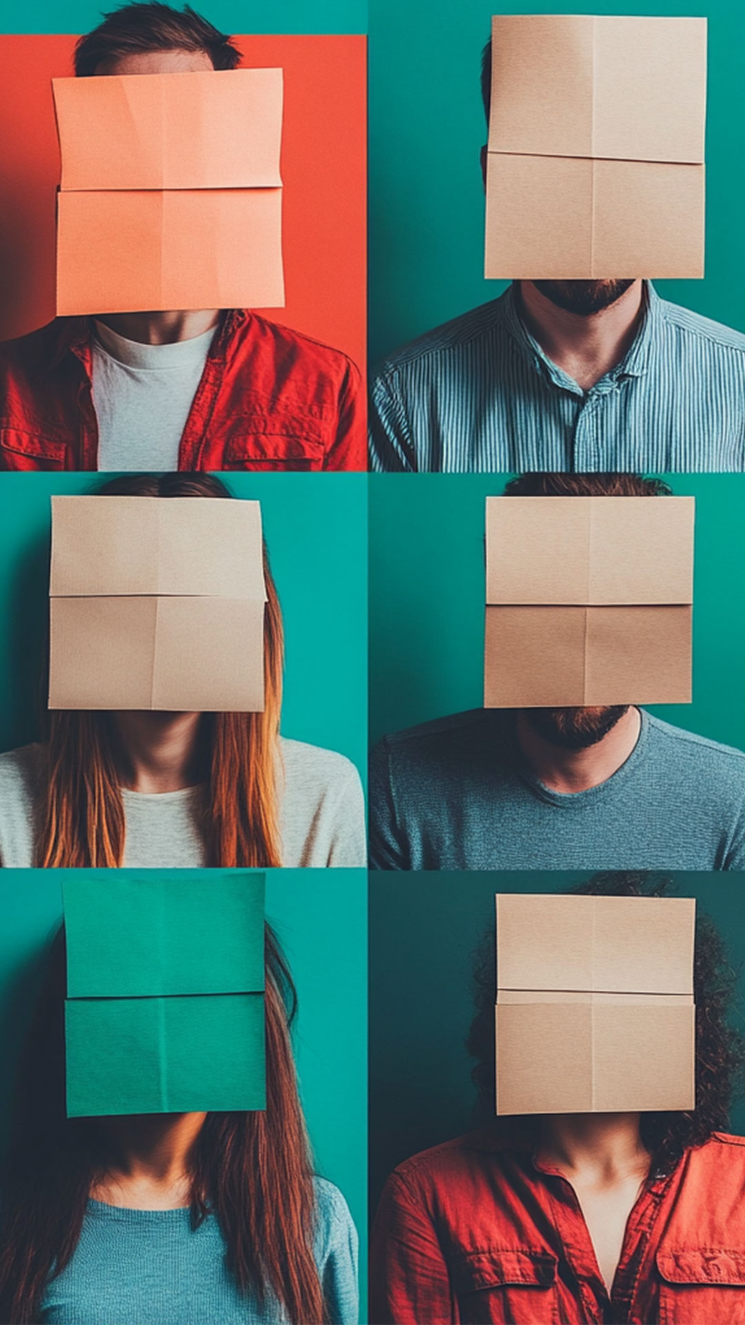 Personen mit bunten Blättern vorm Gesicht: Sie müssen für eine Zielgruppenanalyse für B2B SEO noch definiert werden.