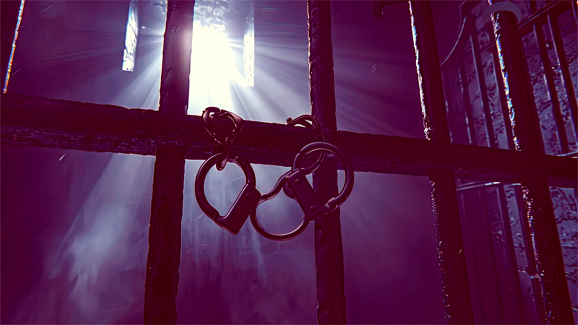 Gefängnistür mit Handschellen, Symbolbild für Strafen bei Black Hat SEO