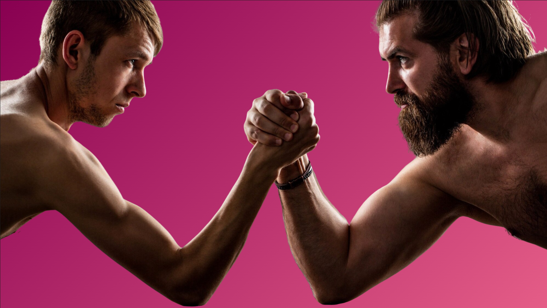 SEO & SEA: Der Unterschied zwischen Ehemann und Callboy. Zwei Männer beim Armdrücken