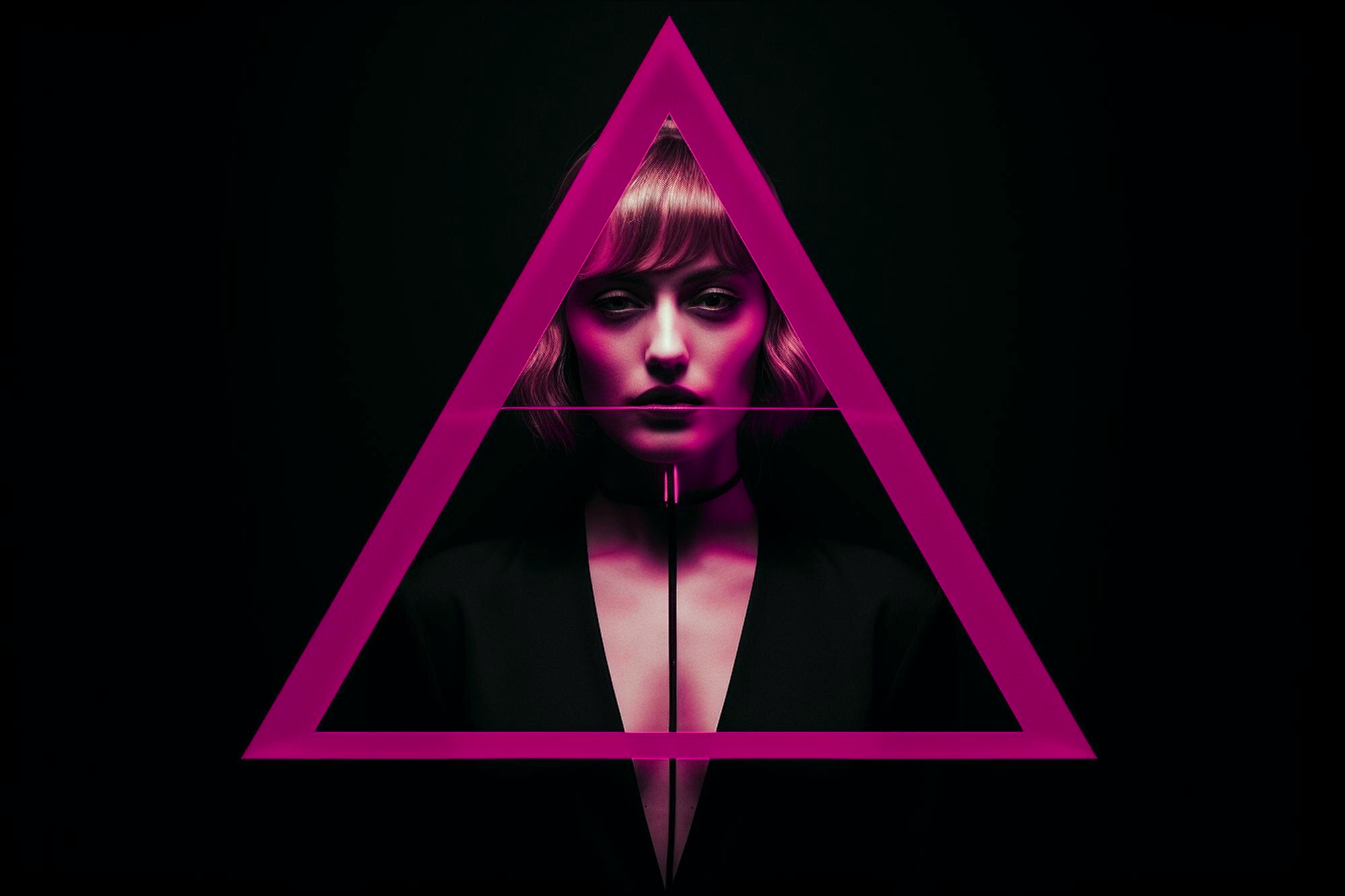 SEO & SEA: Die Dreiecksbeziehung mit den beiden wird durch eine Frau symbolisiert, vor der ein pinkes Dreieck schwebt.