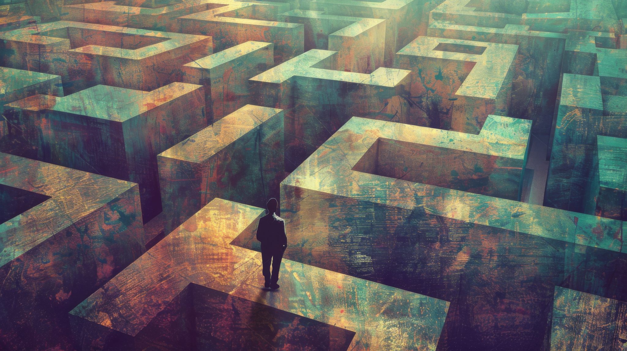 Symbolbild für das SEO Audit für ein Konzept: Man steht über Labyrinth und gewinnt Überblick