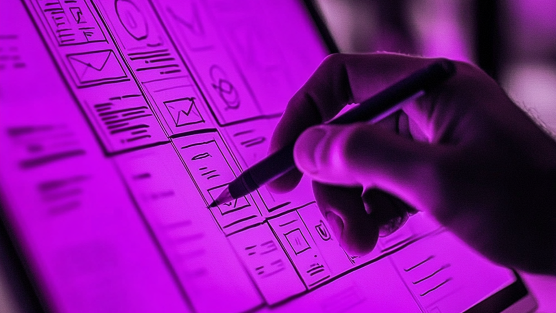 Wireframing auf einem Bildschirm. Die Struktur ist für SEO optimierte Produktbeschreibungen besonders wichtig.